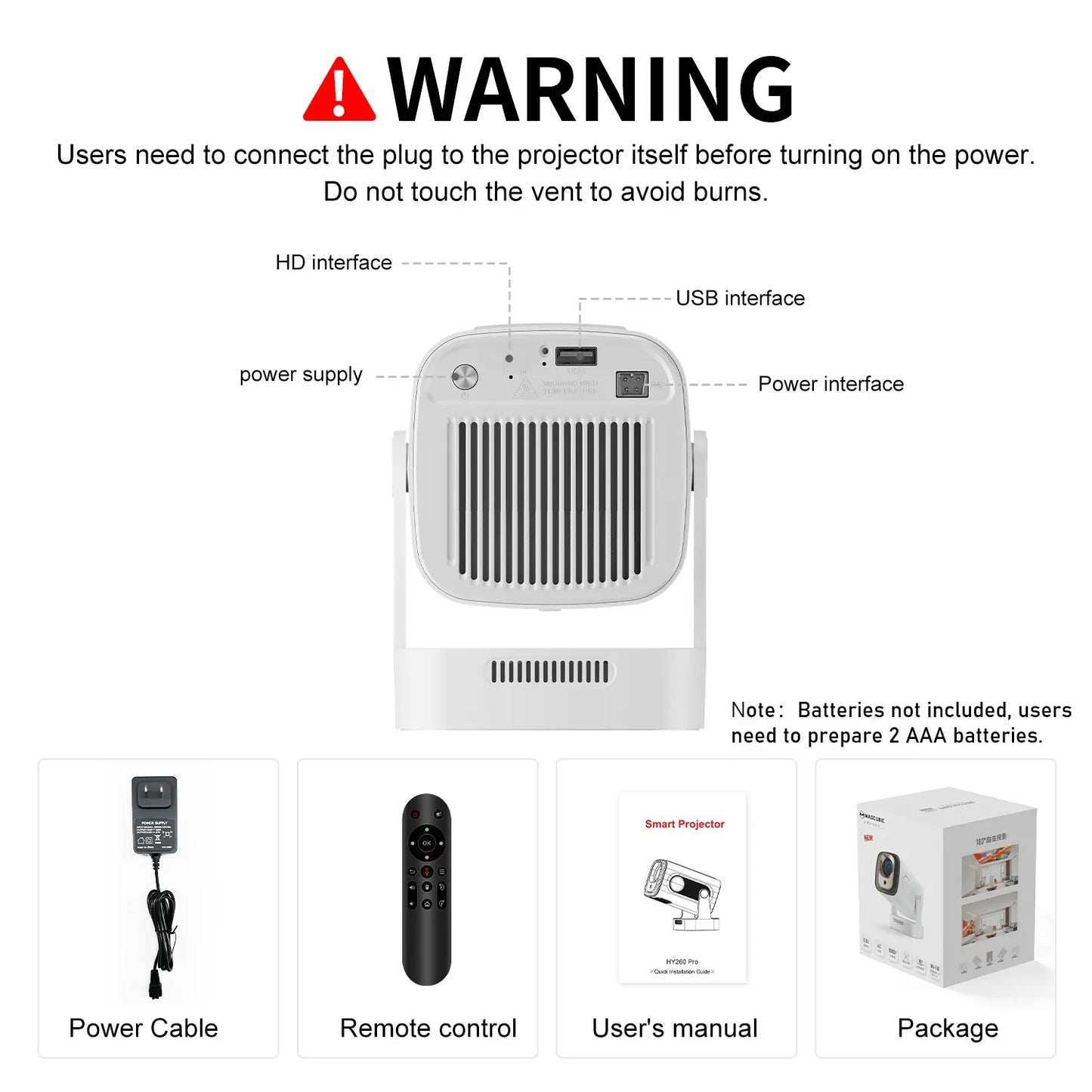 MAGCUBIC HY310 Wi-Fi Smart Projector - 330 ANSI Lumens, Auto-Focus, Native 1080P, 130-Inch Screen, Wi-Fi 6, Bluetooth 5.4, Auto Keystone Correction for Home Cinema and Audio
