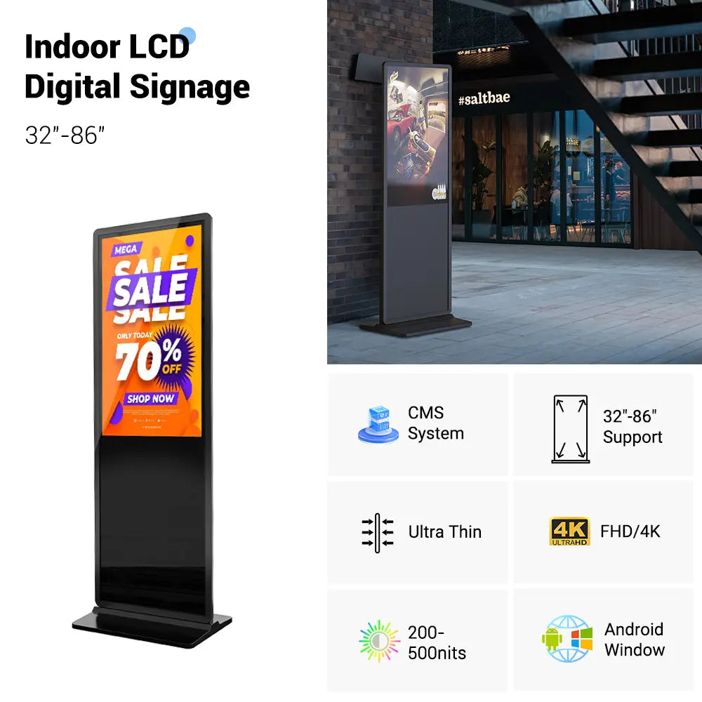 MWE 43 Inch LCD Digital Signage Advertising Display Kiosk LCD Screen Indoor Floor Standing Commercial Totem Android System Vertical Monitor