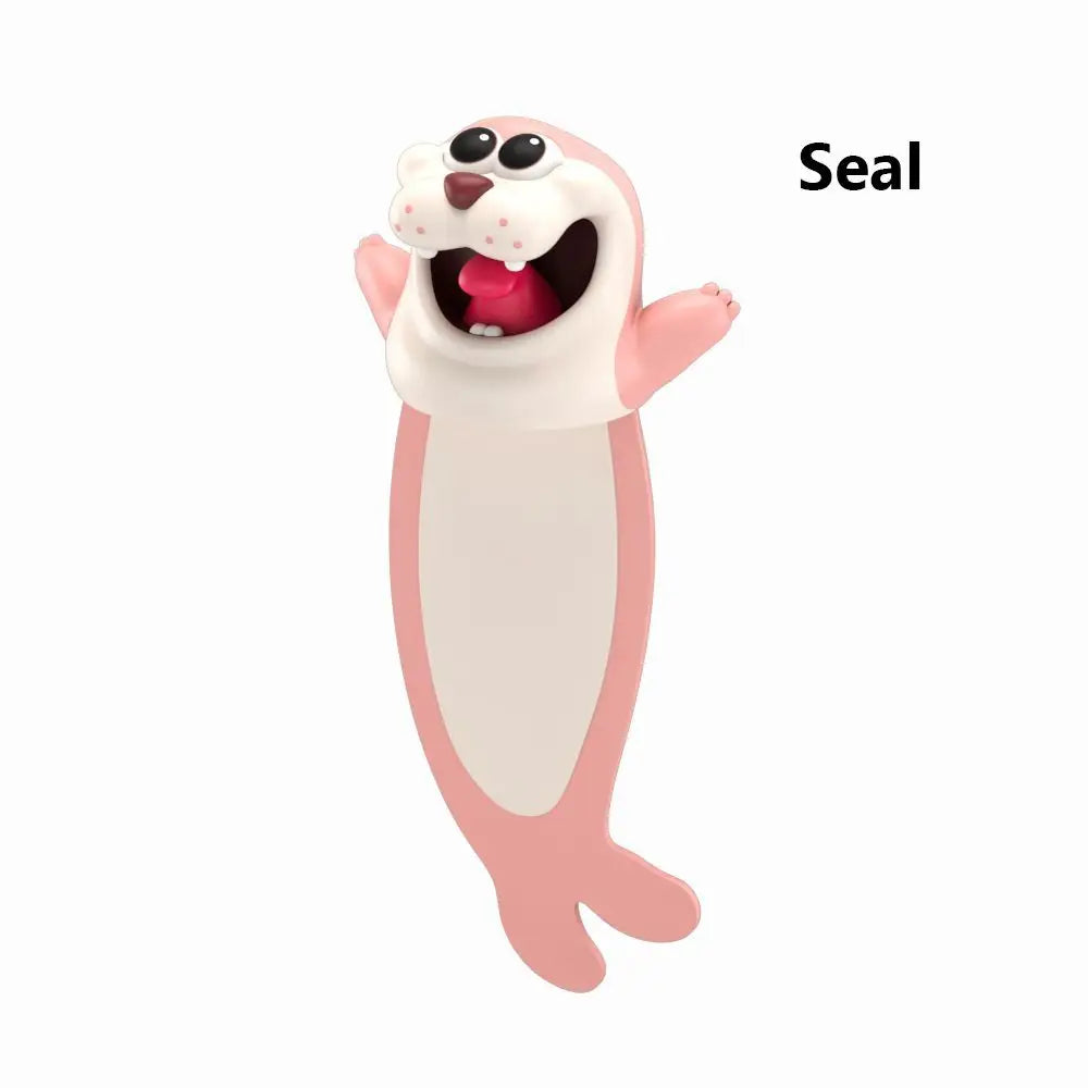 3D Stereo Cartoon Animal Bookmarks - Ocean Series Featuring Seal, Octopus, Cat, Panda, and Shiba Inu Designs