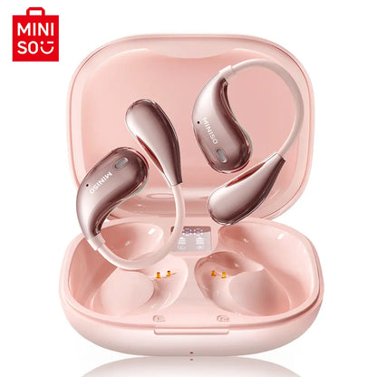 MINISO X33 Wireless Earbuds Open Ear Earbuds Bluetooth 5.4, IPX5 Waterproof,35Hrs Playtime,On Ear Headphones Immersive Premium Sound Long Distance Connection Headset with Charging Case,Light-Weight Headphones Built-In Microphone
