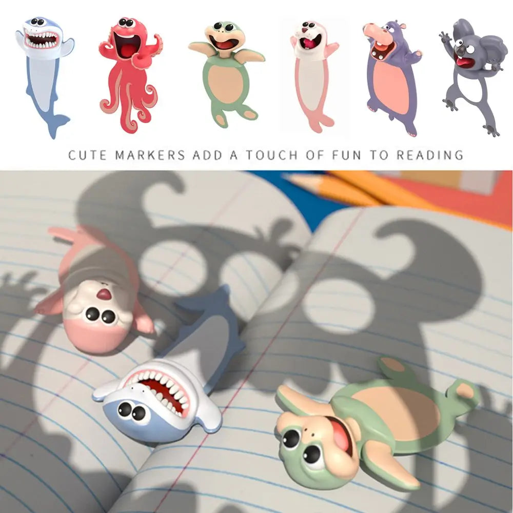 3D Stereo Cartoon Animal Bookmarks - Ocean Series Featuring Seal, Octopus, Cat, Panda, and Shiba Inu Designs