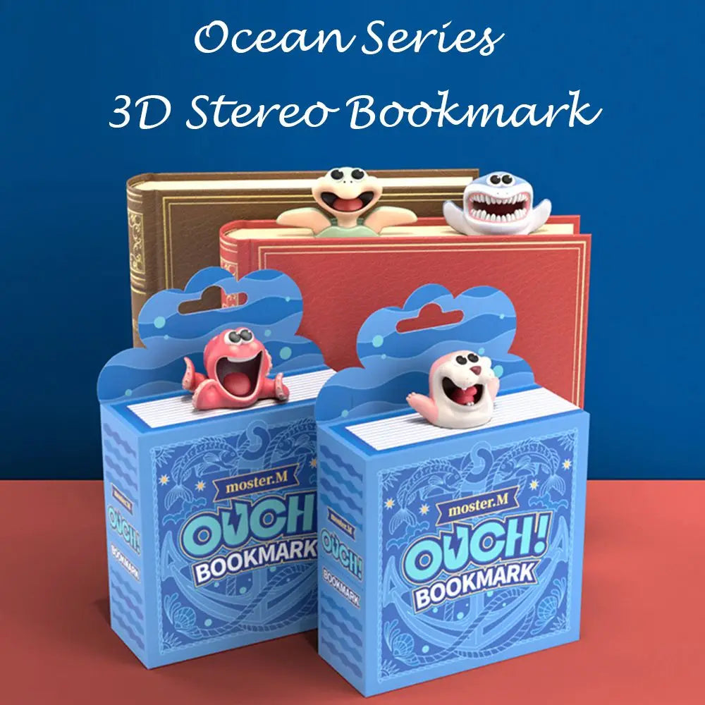 3D Stereo Cartoon Animal Bookmarks - Ocean Series Featuring Seal, Octopus, Cat, Panda, and Shiba Inu Designs