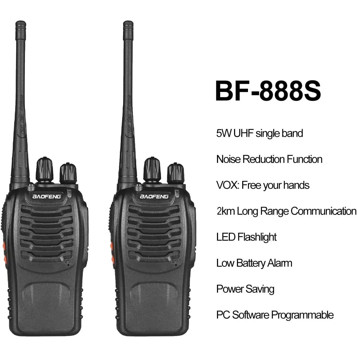 Baofeng 888S Wireless Walkie Talkie, Rechargeable Long Range Walkie Talkie with Earpieces, Professional Radio Handheld Two Way Radio with Li-Ion Battery & Charger Included