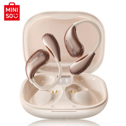 MINISO X33 Wireless Earbuds Open Ear Earbuds Bluetooth 5.4, IPX5 Waterproof,35Hrs Playtime,On Ear Headphones Immersive Premium Sound Long Distance Connection Headset with Charging Case,Light-Weight Headphones Built-In Microphone