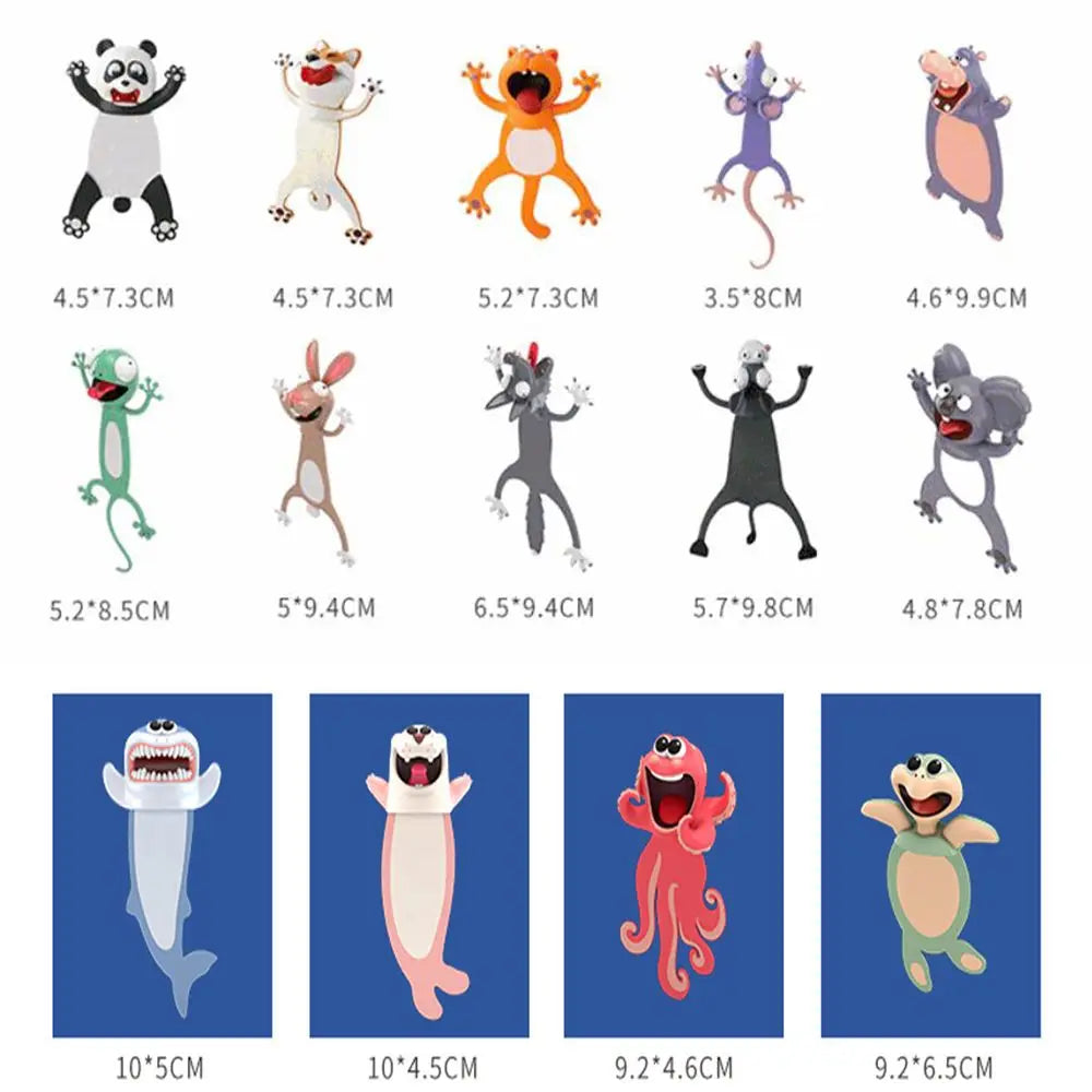3D Stereo Cartoon Animal Bookmarks - Ocean Series Featuring Seal, Octopus, Cat, Panda, and Shiba Inu Designs