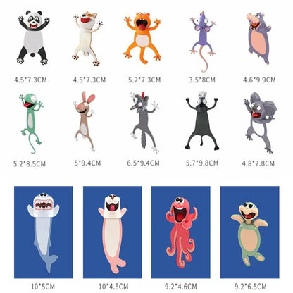 3D Stereo Cartoon Animal Bookmarks - Ocean Series Featuring Seal, Octopus, Cat, Panda, and Shiba Inu Designs
