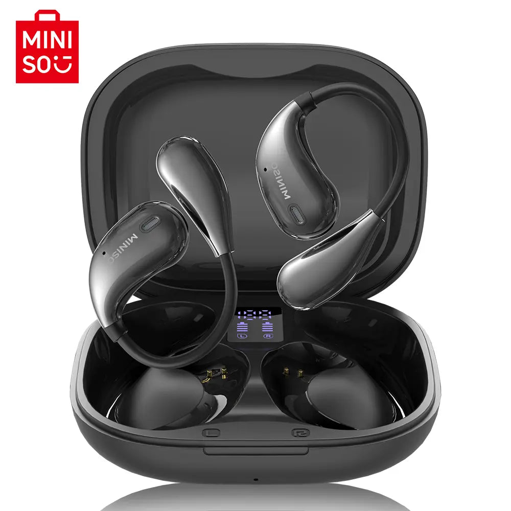 MINISO X33 Wireless Earbuds Open Ear Earbuds Bluetooth 5.4, IPX5 Waterproof,35Hrs Playtime,On Ear Headphones Immersive Premium Sound Long Distance Connection Headset with Charging Case,Light-Weight Headphones Built-In Microphone