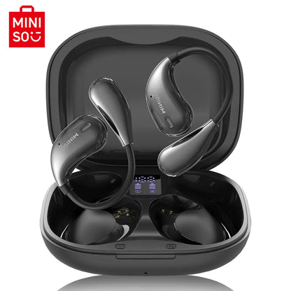 MINISO X33 Wireless Earbuds Open Ear Earbuds Bluetooth 5.4, IPX5 Waterproof,35Hrs Playtime,On Ear Headphones Immersive Premium Sound Long Distance Connection Headset with Charging Case,Light-Weight Headphones Built-In Microphone