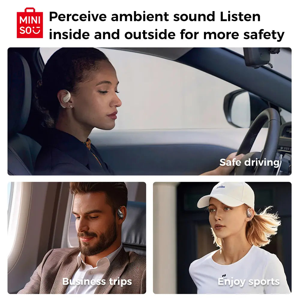 MINISO X33 Wireless Earbuds Open Ear Earbuds Bluetooth 5.4, IPX5 Waterproof,35Hrs Playtime,On Ear Headphones Immersive Premium Sound Long Distance Connection Headset with Charging Case,Light-Weight Headphones Built-In Microphone