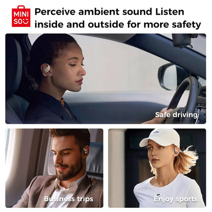 MINISO X33 Wireless Earbuds Open Ear Earbuds Bluetooth 5.4, IPX5 Waterproof,35Hrs Playtime,On Ear Headphones Immersive Premium Sound Long Distance Connection Headset with Charging Case,Light-Weight Headphones Built-In Microphone