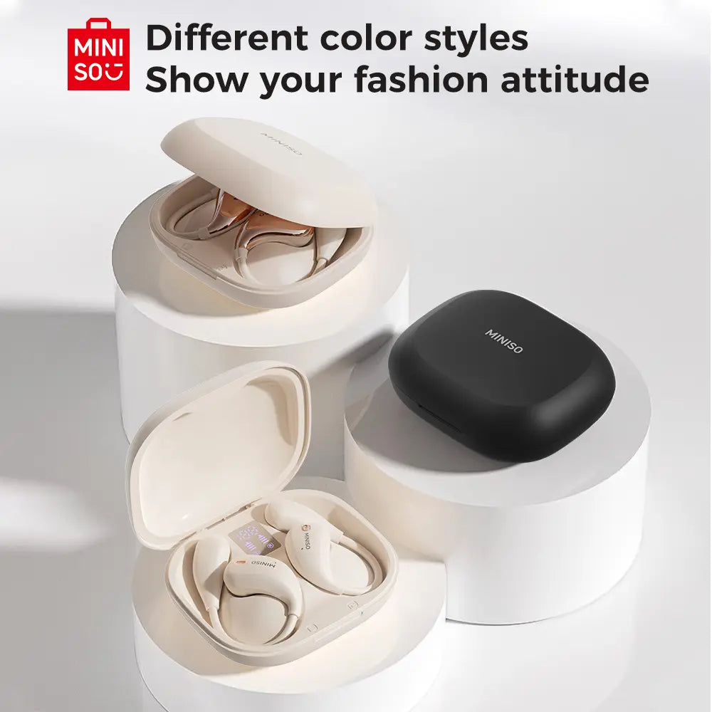 MINISO X33 Wireless Earbuds Open Ear Earbuds Bluetooth 5.4, IPX5 Waterproof,35Hrs Playtime,On Ear Headphones Immersive Premium Sound Long Distance Connection Headset with Charging Case,Light-Weight Headphones Built-In Microphone