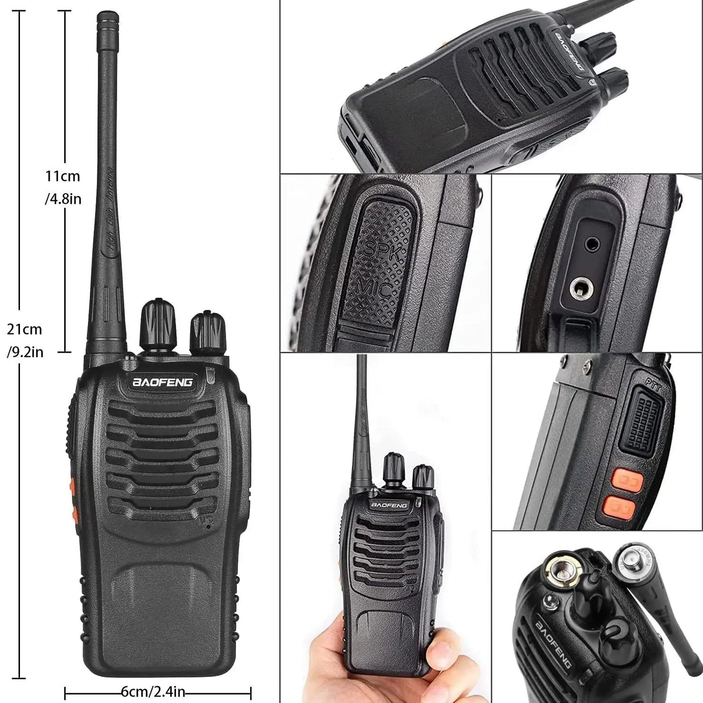 Baofeng 888S Wireless Walkie Talkie, Rechargeable Long Range Walkie Talkie with Earpieces, Professional Radio Handheld Two Way Radio with Li-Ion Battery & Charger Included