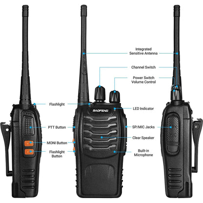 Baofeng 888S Wireless Walkie Talkie, Rechargeable Long Range Walkie Talkie with Earpieces, Professional Radio Handheld Two Way Radio with Li-Ion Battery & Charger Included