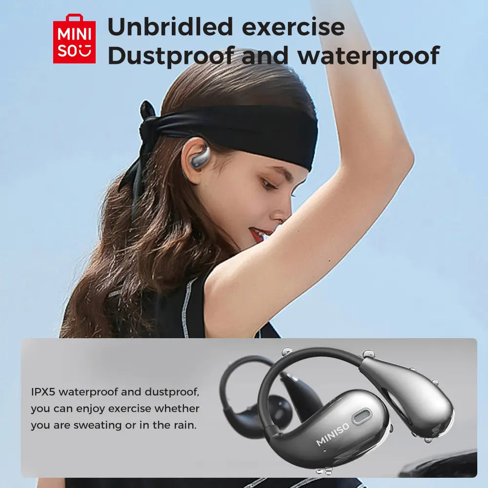 MINISO X33 Wireless Earbuds Open Ear Earbuds Bluetooth 5.4, IPX5 Waterproof,35Hrs Playtime,On Ear Headphones Immersive Premium Sound Long Distance Connection Headset with Charging Case,Light-Weight Headphones Built-In Microphone