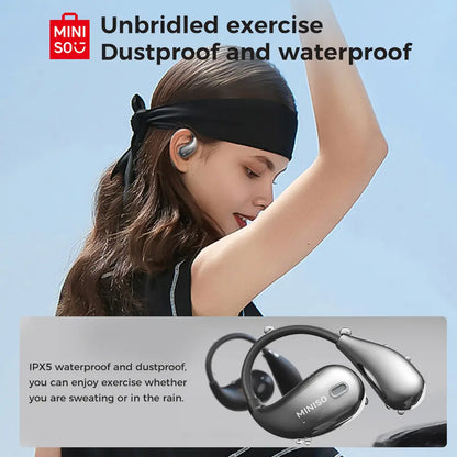 MINISO X33 Wireless Earbuds Open Ear Earbuds Bluetooth 5.4, IPX5 Waterproof,35Hrs Playtime,On Ear Headphones Immersive Premium Sound Long Distance Connection Headset with Charging Case,Light-Weight Headphones Built-In Microphone