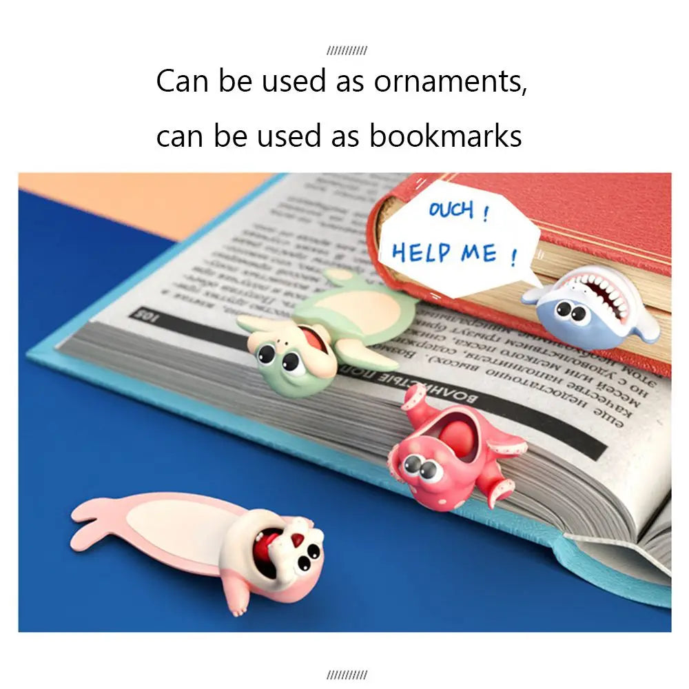 3D Stereo Cartoon Animal Bookmarks - Ocean Series Featuring Seal, Octopus, Cat, Panda, and Shiba Inu Designs