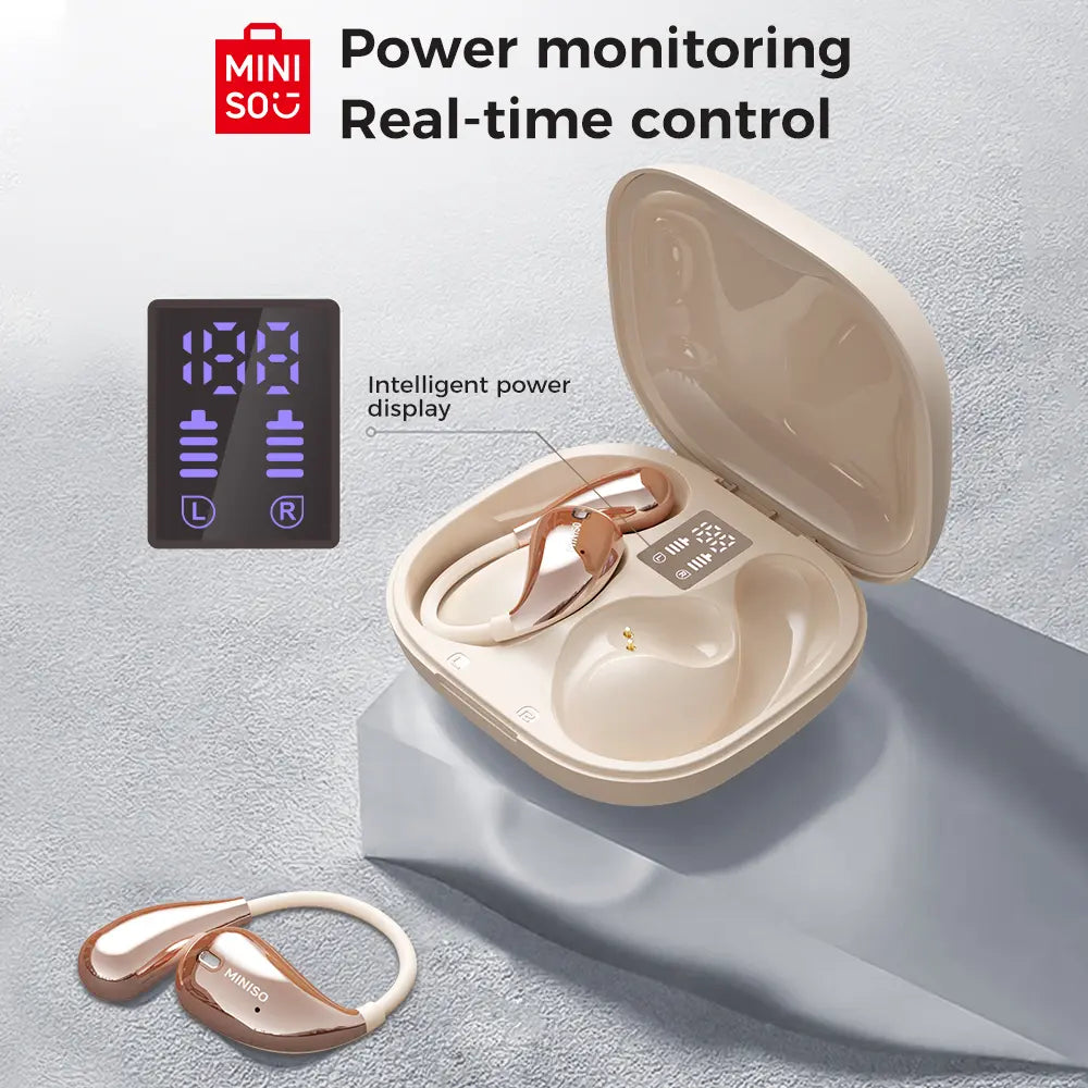 MINISO X33 Wireless Earbuds Open Ear Earbuds Bluetooth 5.4, IPX5 Waterproof,35Hrs Playtime,On Ear Headphones Immersive Premium Sound Long Distance Connection Headset with Charging Case,Light-Weight Headphones Built-In Microphone