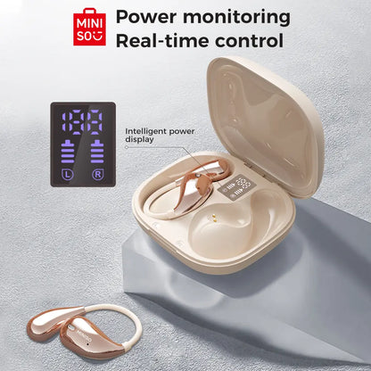MINISO X33 Wireless Earbuds Open Ear Earbuds Bluetooth 5.4, IPX5 Waterproof,35Hrs Playtime,On Ear Headphones Immersive Premium Sound Long Distance Connection Headset with Charging Case,Light-Weight Headphones Built-In Microphone