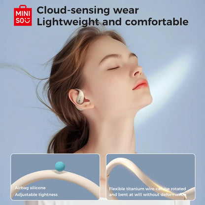 MINISO X33 Wireless Earbuds Open Ear Earbuds Bluetooth 5.4, IPX5 Waterproof,35Hrs Playtime,On Ear Headphones Immersive Premium Sound Long Distance Connection Headset with Charging Case,Light-Weight Headphones Built-In Microphone