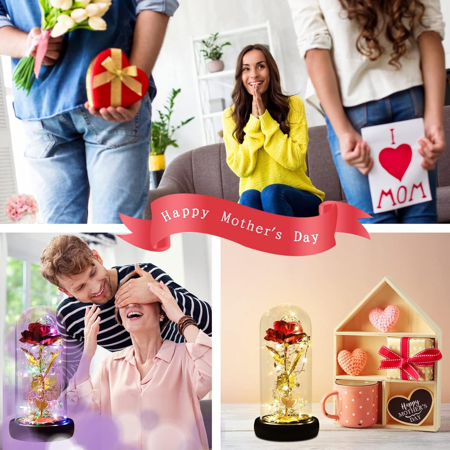 Eternal Rose in Glass Dome - Preserved Flower Gift for Mother's Day, Birthdays, and Valentine's Day for Moms and Wives
